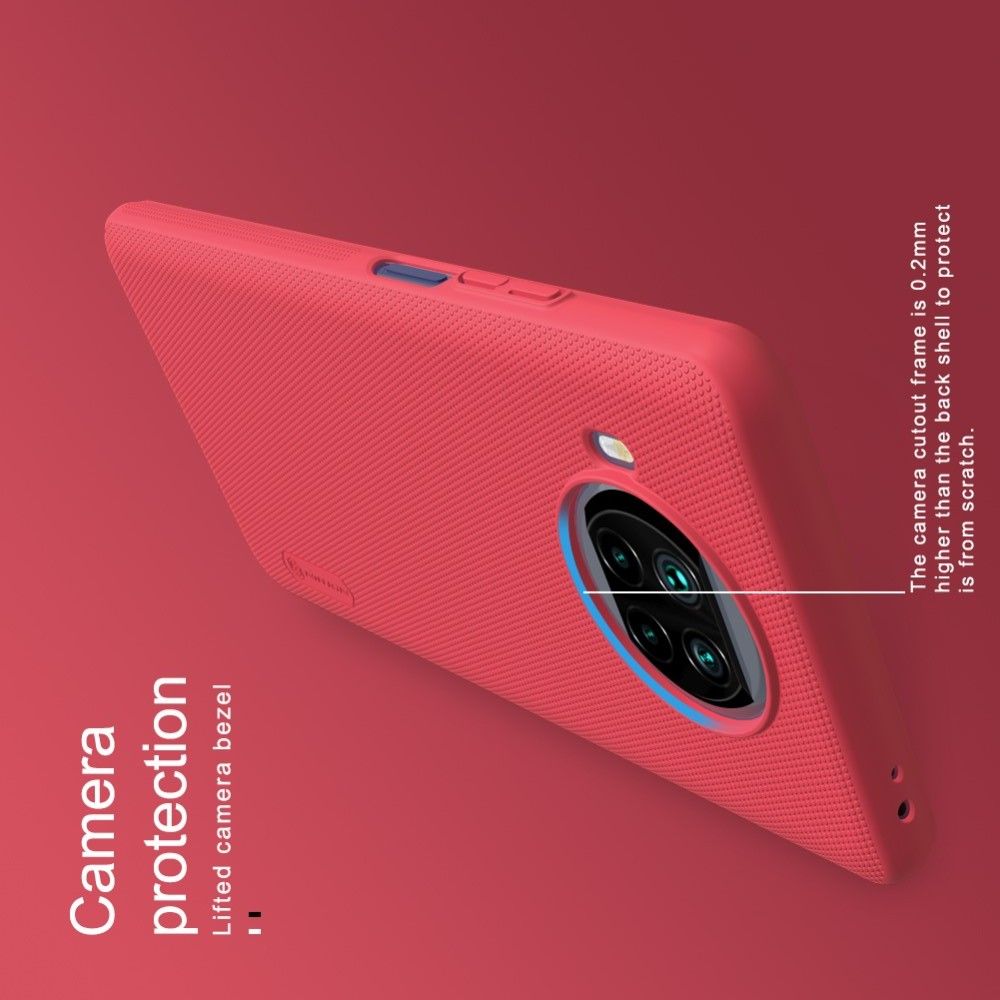 Пластиковый нескользящий NILLKIN Frosted кейс чехол для Xiaomi Mi 10T Lite Красный + подставка