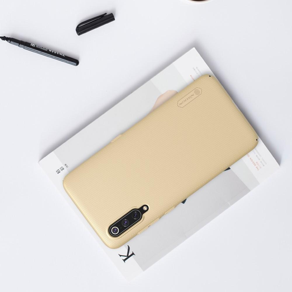 Пластиковый нескользящий NILLKIN Frosted кейс чехол для Xiaomi Mi 9 Золотой + подставка
