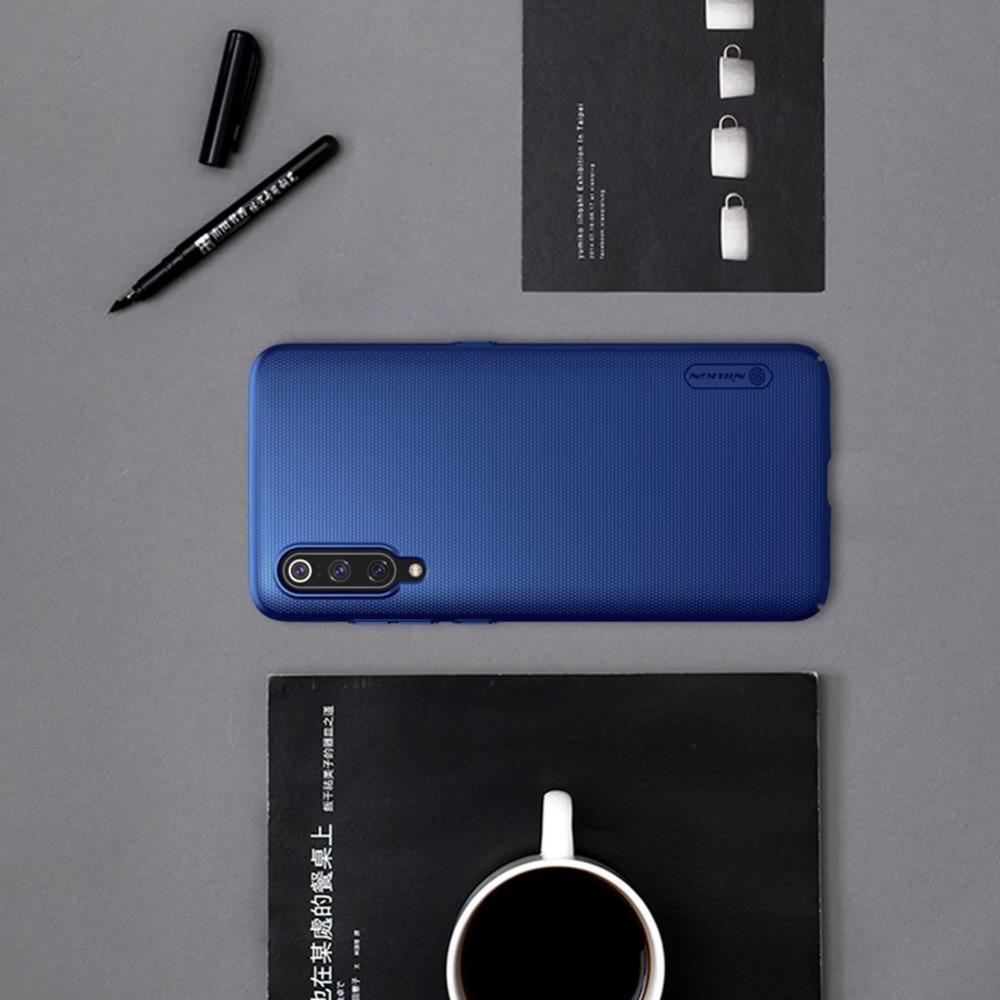 Пластиковый нескользящий NILLKIN Frosted кейс чехол для Xiaomi Mi 9 Синий + подставка
