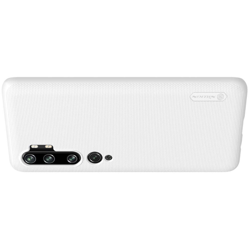Пластиковый нескользящий NILLKIN Frosted кейс чехол для Xiaomi Mi Note 10 Белый + подставка