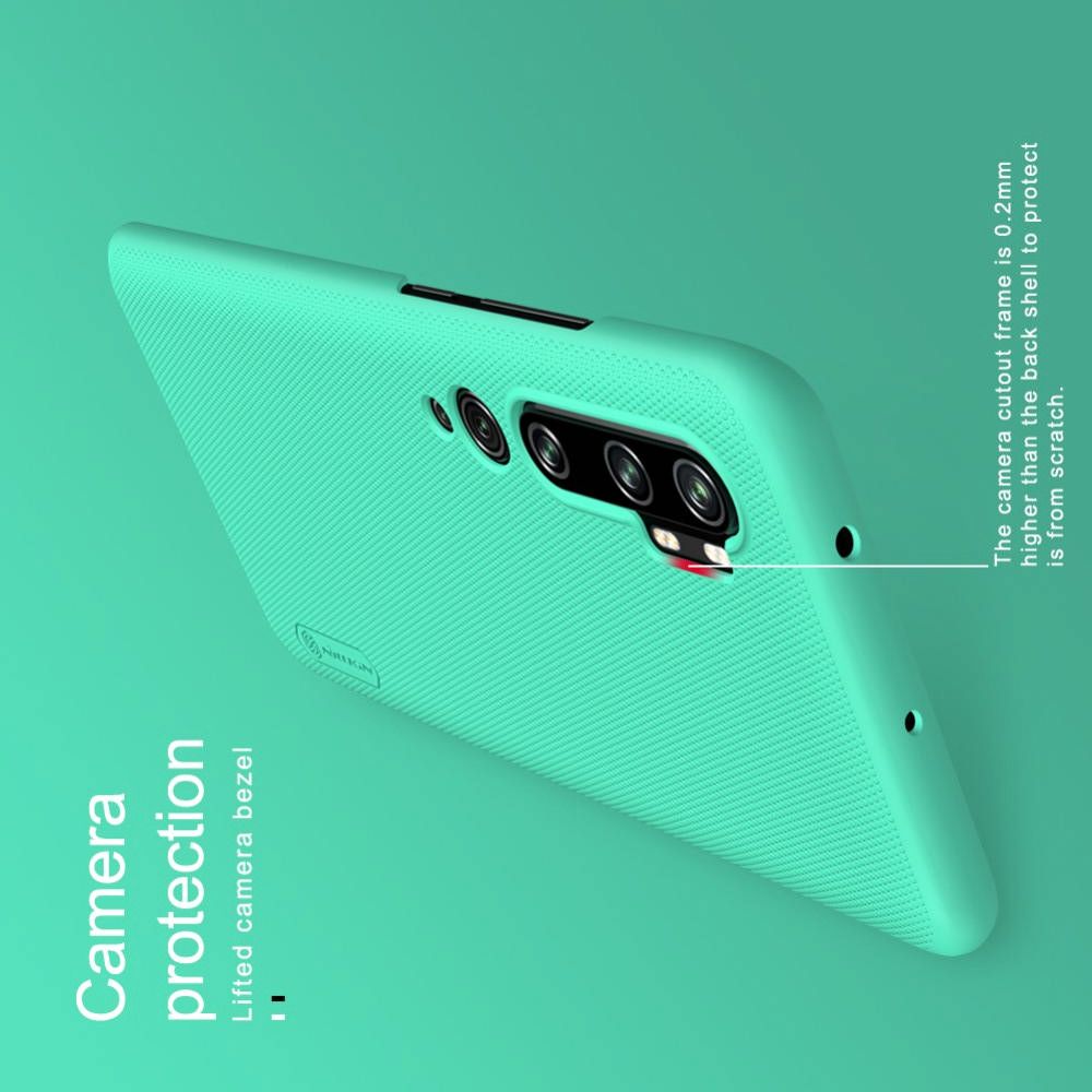 Пластиковый нескользящий NILLKIN Frosted кейс чехол для Xiaomi Mi Note 10 Зеленый + подставка
