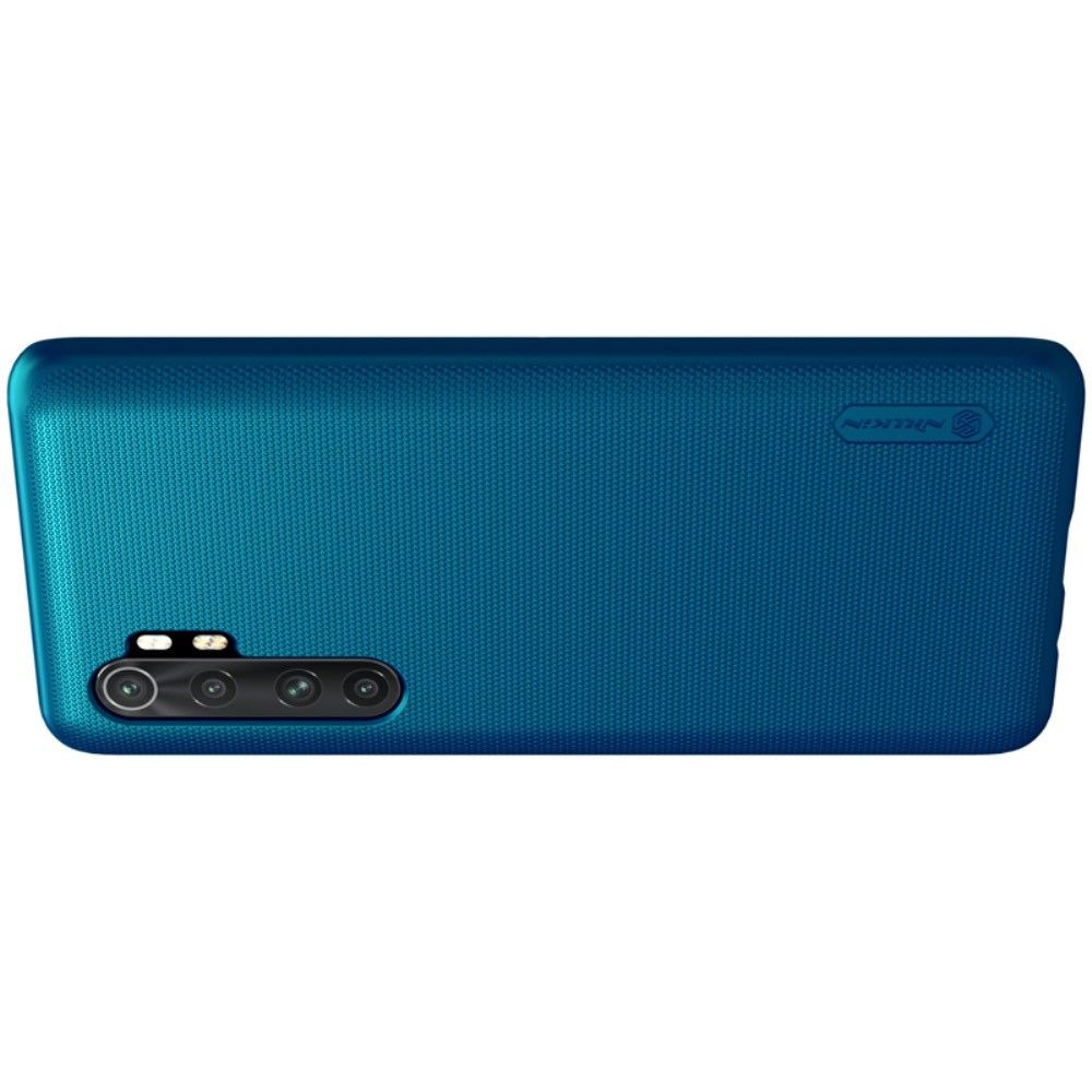 Пластиковый нескользящий NILLKIN Frosted кейс чехол для Xiaomi Mi Note 10 Lite Синий + подставка