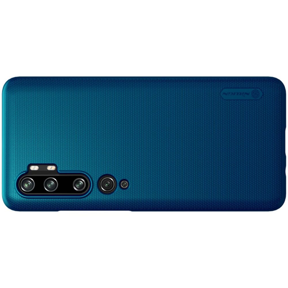 Пластиковый нескользящий NILLKIN Frosted кейс чехол для Xiaomi Mi Note 10 Синий + подставка