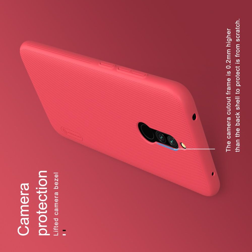 Пластиковый нескользящий NILLKIN Frosted кейс чехол для Xiaomi Redmi 8 Красный + подставка