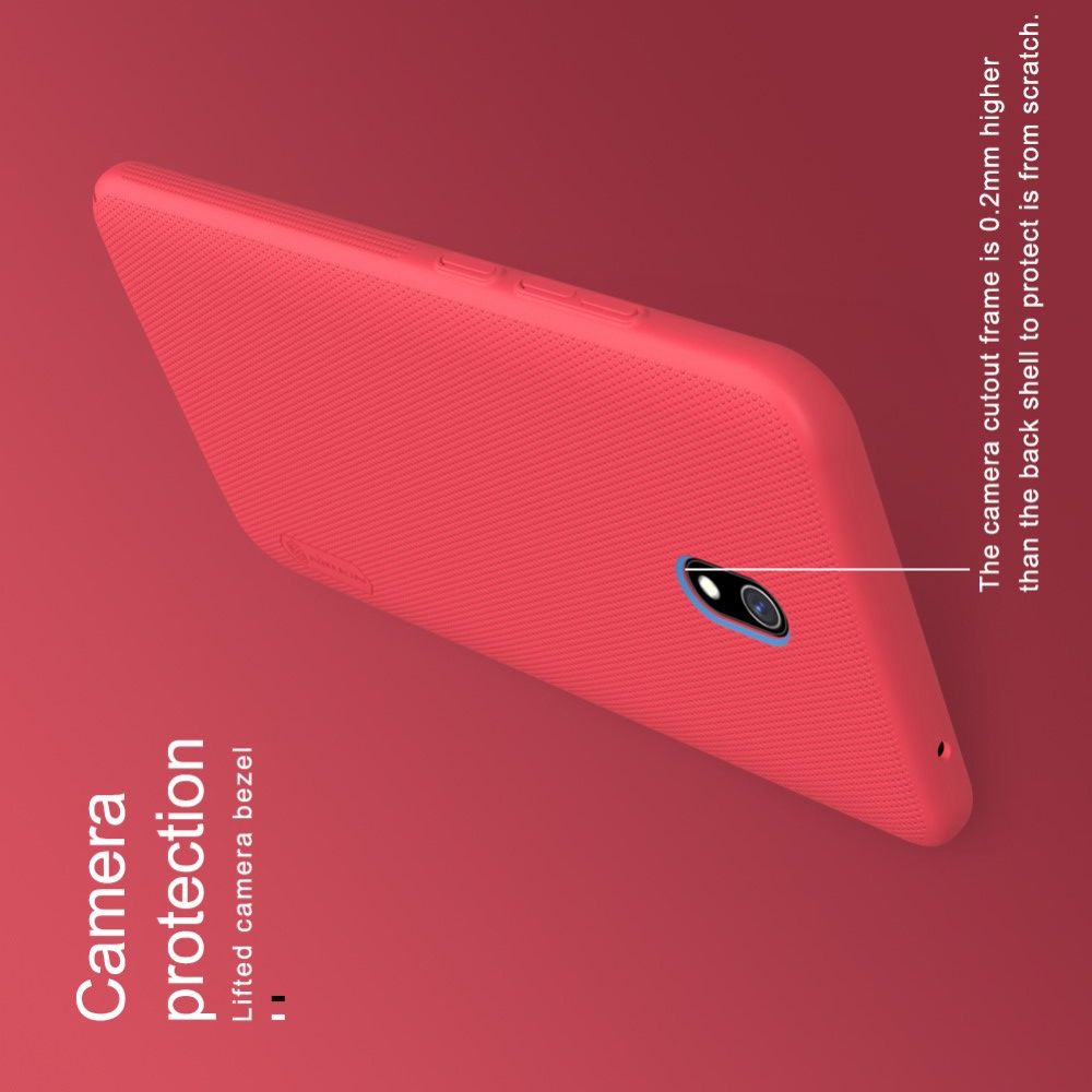 Пластиковый нескользящий NILLKIN Frosted кейс чехол для Xiaomi Redmi 8A Красный + подставка