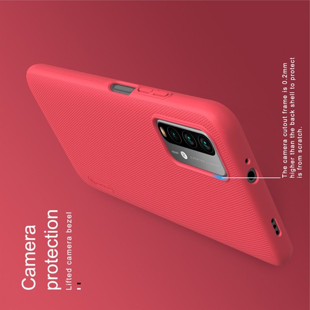 Пластиковый нескользящий NILLKIN Frosted кейс чехол для Xiaomi Redmi 9T Красный + подставка