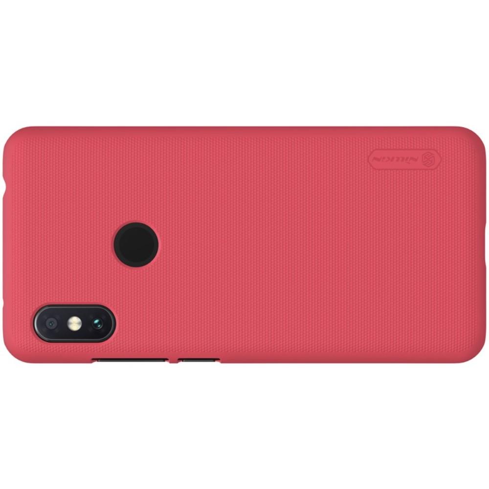 Пластиковый нескользящий NILLKIN Frosted кейс чехол для Xiaomi Redmi Note 6 / Note 6 Pro Красный + защитная пленка