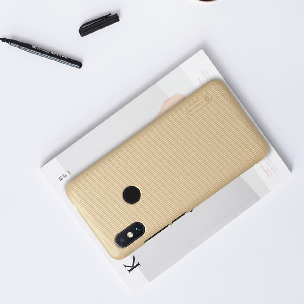 Пластиковый нескользящий NILLKIN Frosted кейс чехол для Xiaomi Redmi Note 6 / Note 6 Pro Золотой + защитная пленка