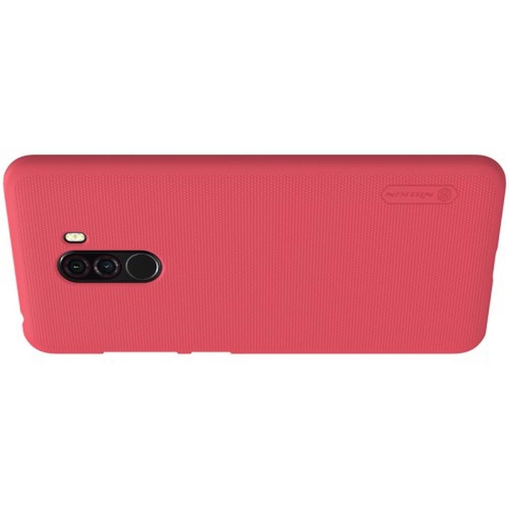Пластиковый нескользящий NILLKIN Frosted кейс чехол для Xiaomi Redmi Note 8 Pro Красный + подставка