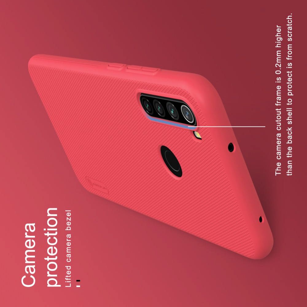 Пластиковый нескользящий NILLKIN Frosted кейс чехол для Xiaomi Redmi Note 8T Красный + подставка