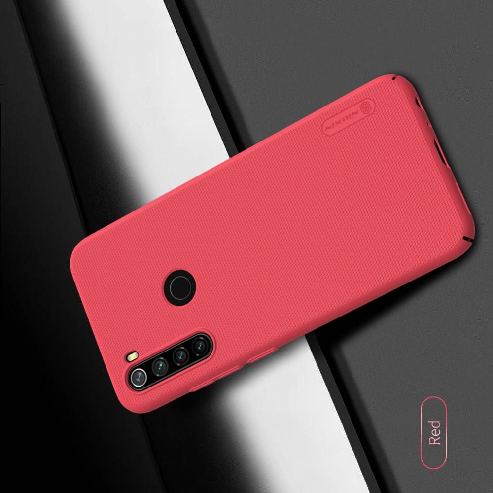 Пластиковый нескользящий NILLKIN Frosted кейс чехол для Xiaomi Redmi Note 8T Красный + подставка