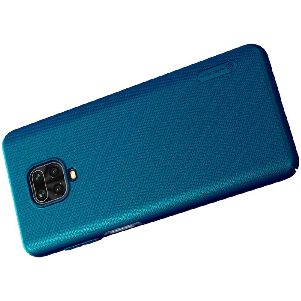 Пластиковый нескользящий NILLKIN Frosted кейс чехол для Xiaomi Redmi Note 9 Pro / 9 Pro Синий + подставка