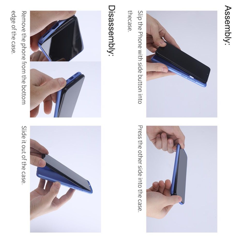 Пластиковый нескользящий NILLKIN Frosted кейс чехол для Xiaomi Redmi Note 9T Синий + подставка