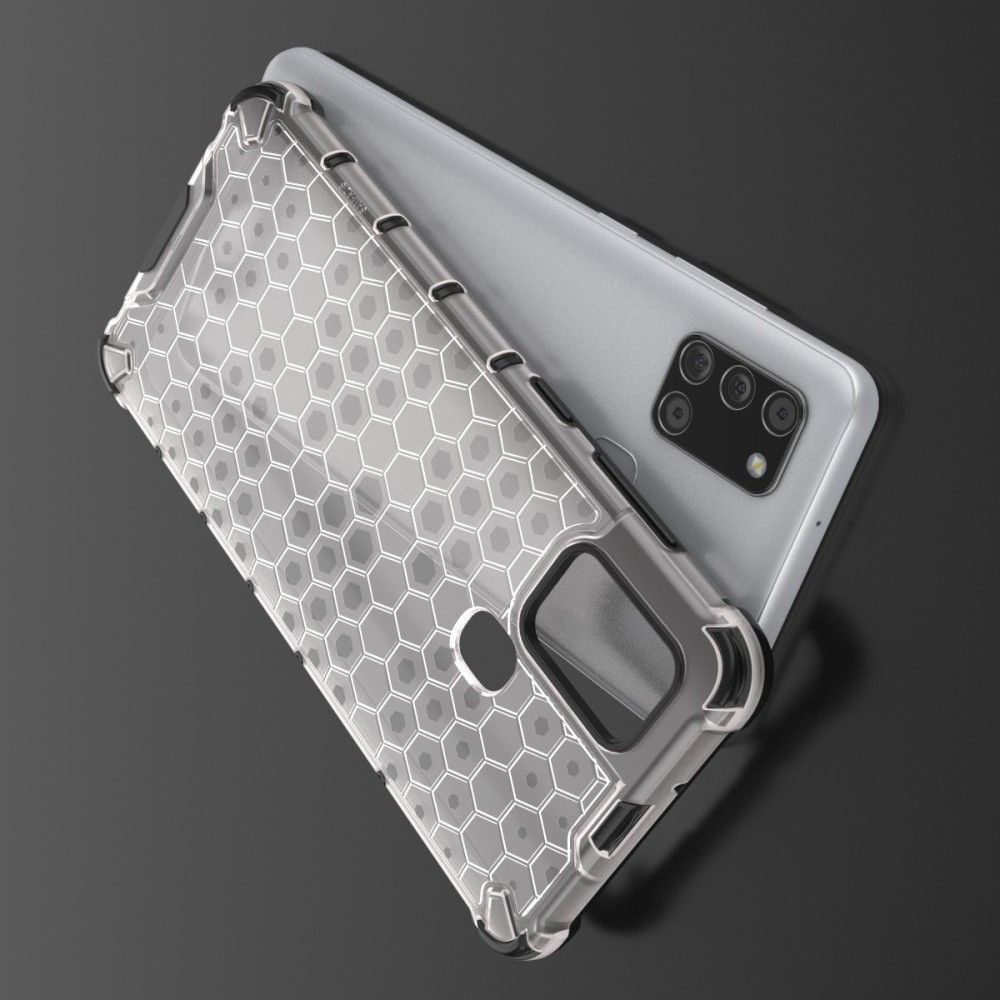 Противоударный прозрачный кейс с силиконовым бампером для Samsung Galaxy A21s Белый