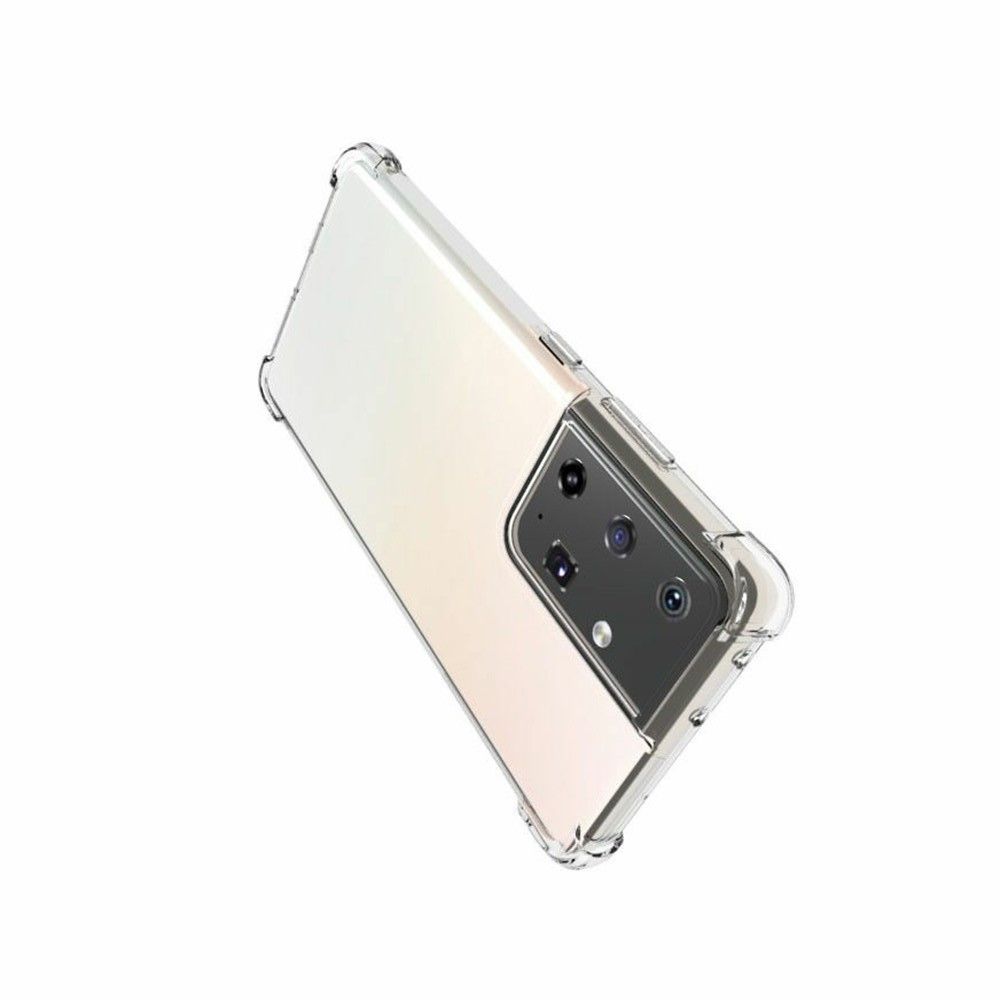 Противоударный прозрачный кейс с силиконовым бампером для Samsung Galaxy S21 Ultra Прозрачный