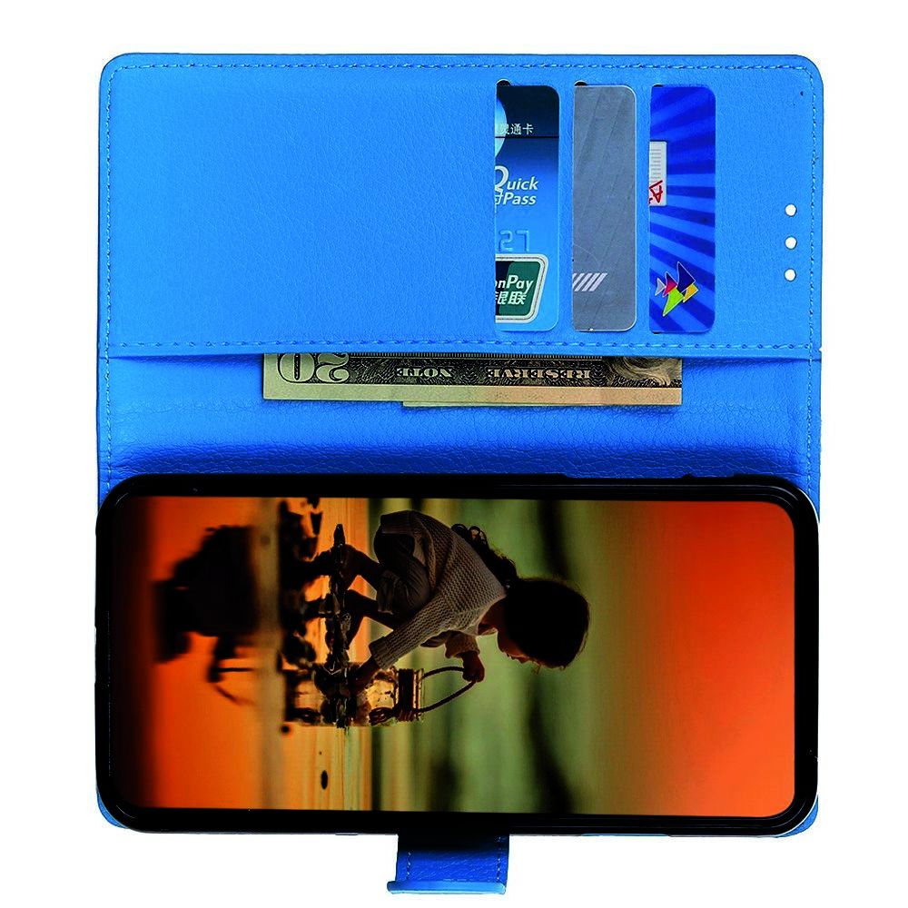 PU Кожаный Чехол Автоматическое Закрывание Подставка и Кошелёк для Samsung Galaxy A70s Синий