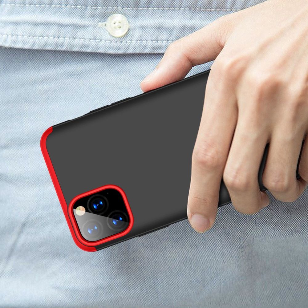 Съемный 360 GKK Матовый Жесткий Пластиковый Чехол для iPhone 11 Pro Max Красный / Черный