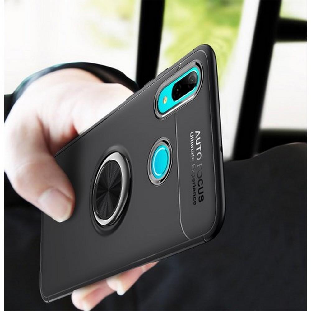 Силиконовый Чехол для Магнитного Держателя с Кольцом для Пальца Подставкой для Huawei Honor 10 Lite Черный