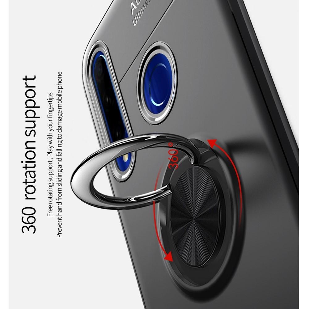 Силиконовый Чехол для Магнитного Держателя с Кольцом для Пальца Подставкой для Huawei Honor 10i Черный