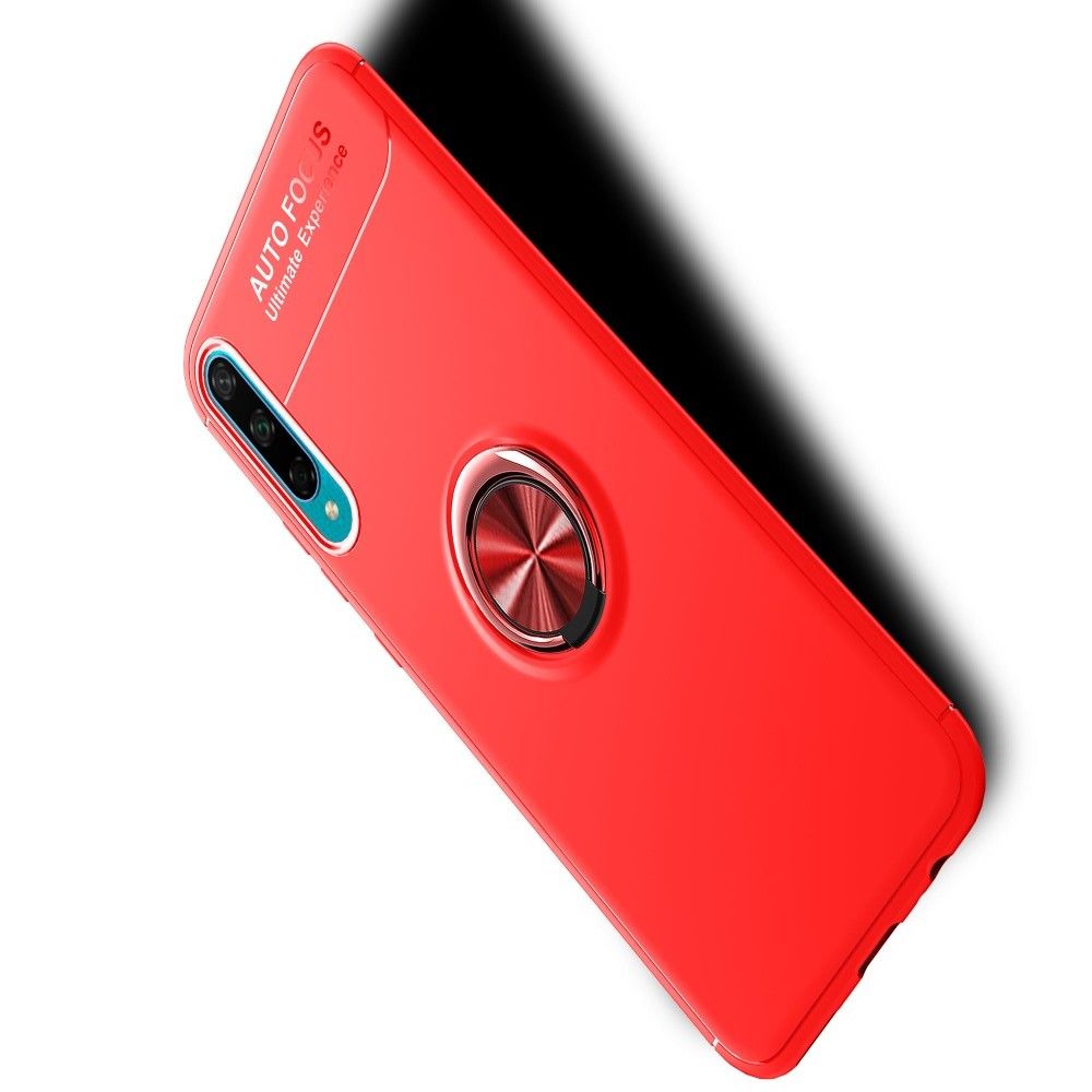 Силиконовый Чехол для Магнитного Держателя с Кольцом для Пальца Подставкой для Huawei Honor 10i / Honor 20 Lite Красный