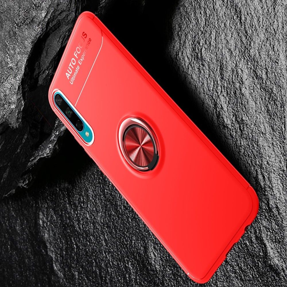 Силиконовый Чехол для Магнитного Держателя с Кольцом для Пальца Подставкой для Huawei Honor 10i / Honor 20 Lite Красный