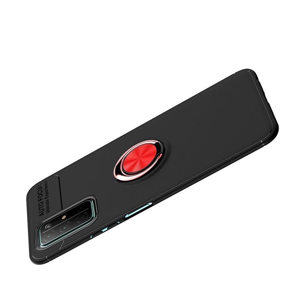 Силиконовый Чехол для Магнитного Держателя с Кольцом для Пальца Подставкой для Huawei Honor 30 Красный / Черный