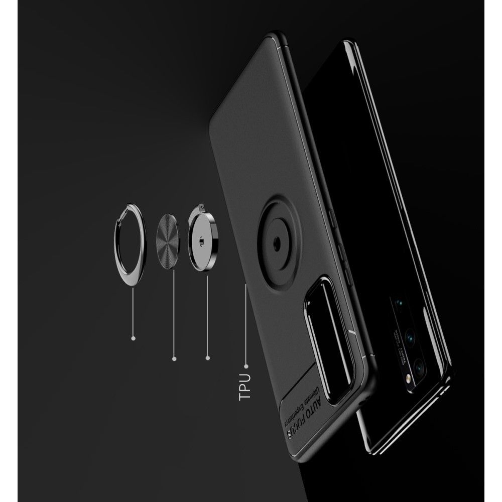 Силиконовый Чехол для Магнитного Держателя с Кольцом для Пальца Подставкой для Huawei Honor 30 Pro Черный