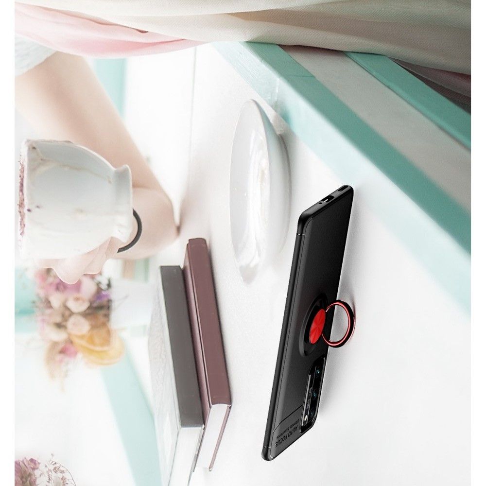 Силиконовый Чехол для Магнитного Держателя с Кольцом для Пальца Подставкой для Huawei Honor 30 Pro Красный / Черный
