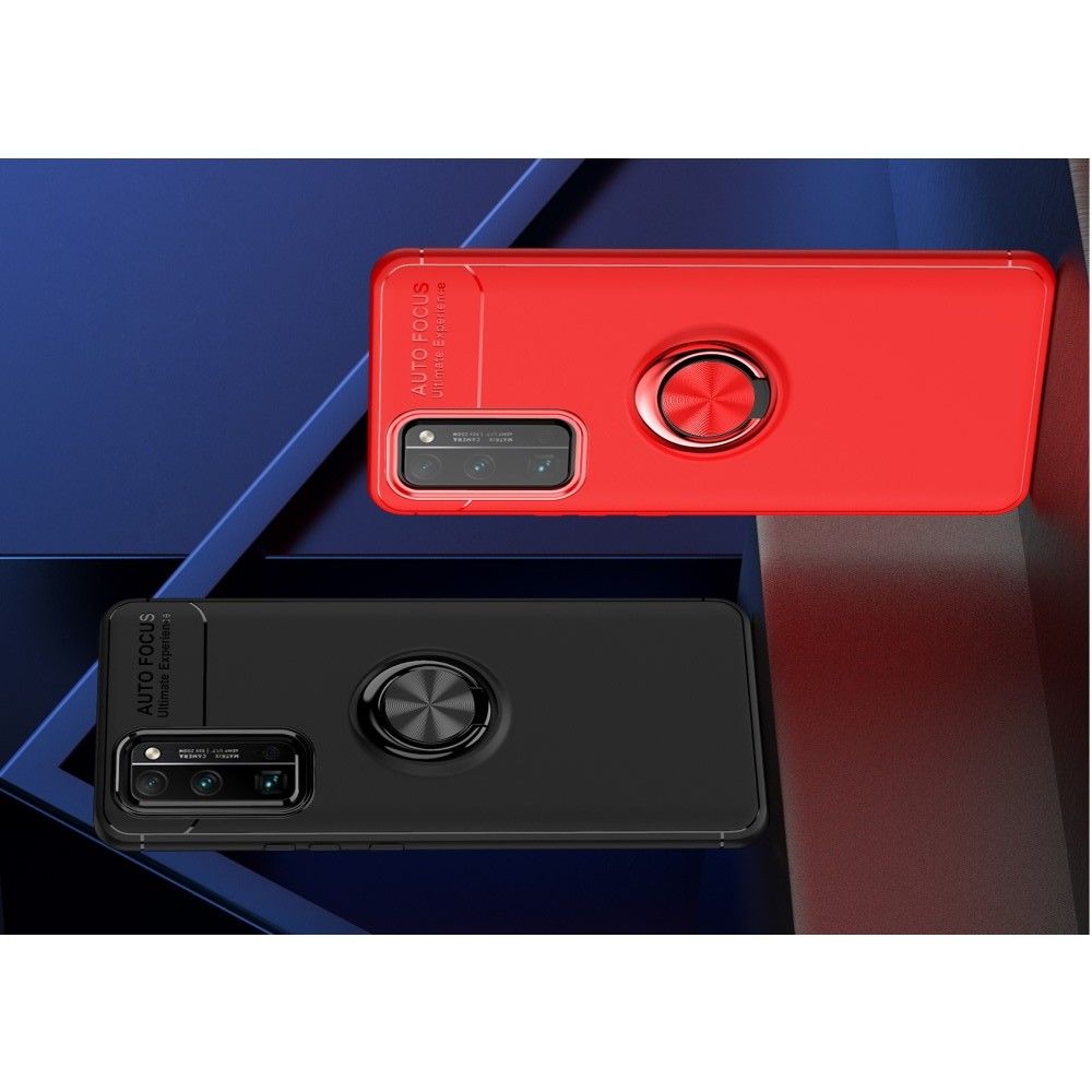 Силиконовый Чехол для Магнитного Держателя с Кольцом для Пальца Подставкой для Huawei Honor 30 Pro Красный / Черный