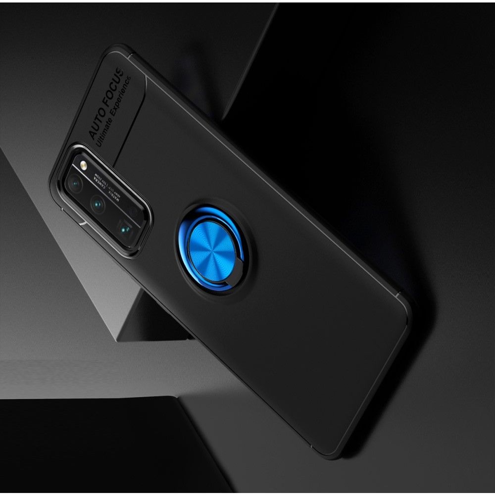 Силиконовый Чехол для Магнитного Держателя с Кольцом для Пальца Подставкой для Huawei Honor 30 Pro Синий / Черный