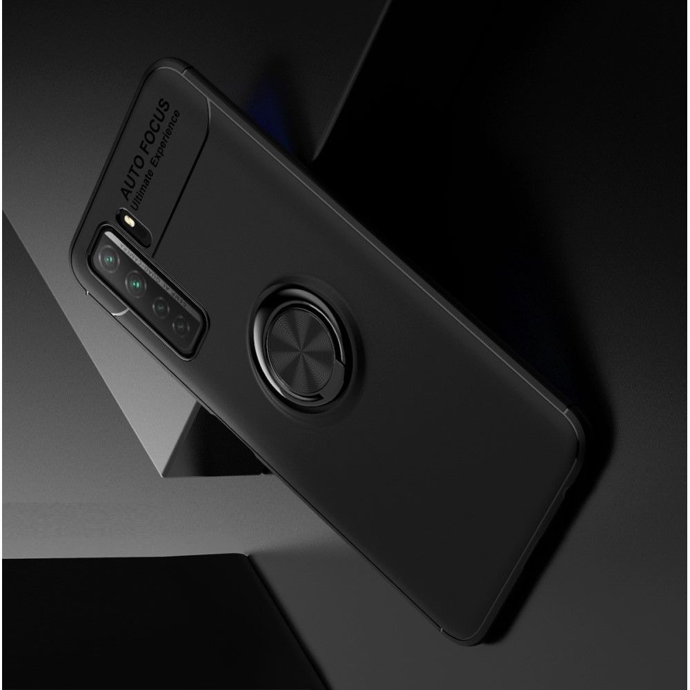 Силиконовый Чехол для Магнитного Держателя с Кольцом для Пальца Подставкой для Huawei Honor 30S Черный