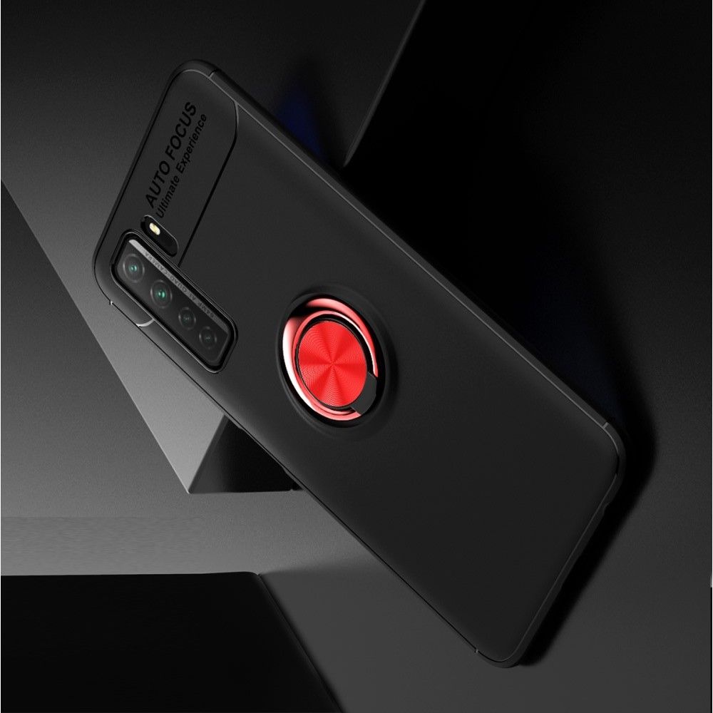 Силиконовый Чехол для Магнитного Держателя с Кольцом для Пальца Подставкой для Huawei Honor 30S Красный / Черный