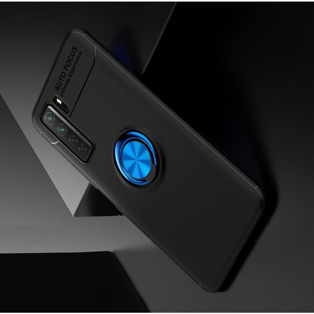 Силиконовый Чехол для Магнитного Держателя с Кольцом для Пальца Подставкой для Huawei Honor 30S Синий / Черный