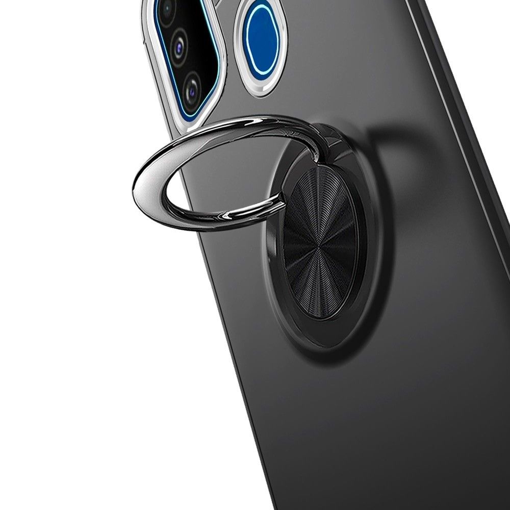Силиконовый Чехол для Магнитного Держателя с Кольцом для Пальца Подставкой для Huawei Honor 9A Черный