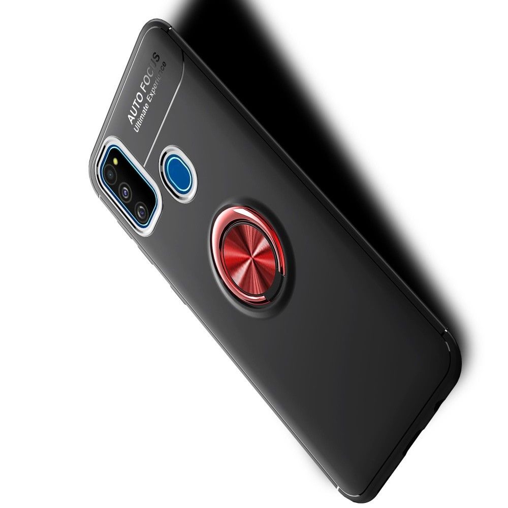 Силиконовый Чехол для Магнитного Держателя с Кольцом для Пальца Подставкой для Huawei Honor 9A Красный / Черный