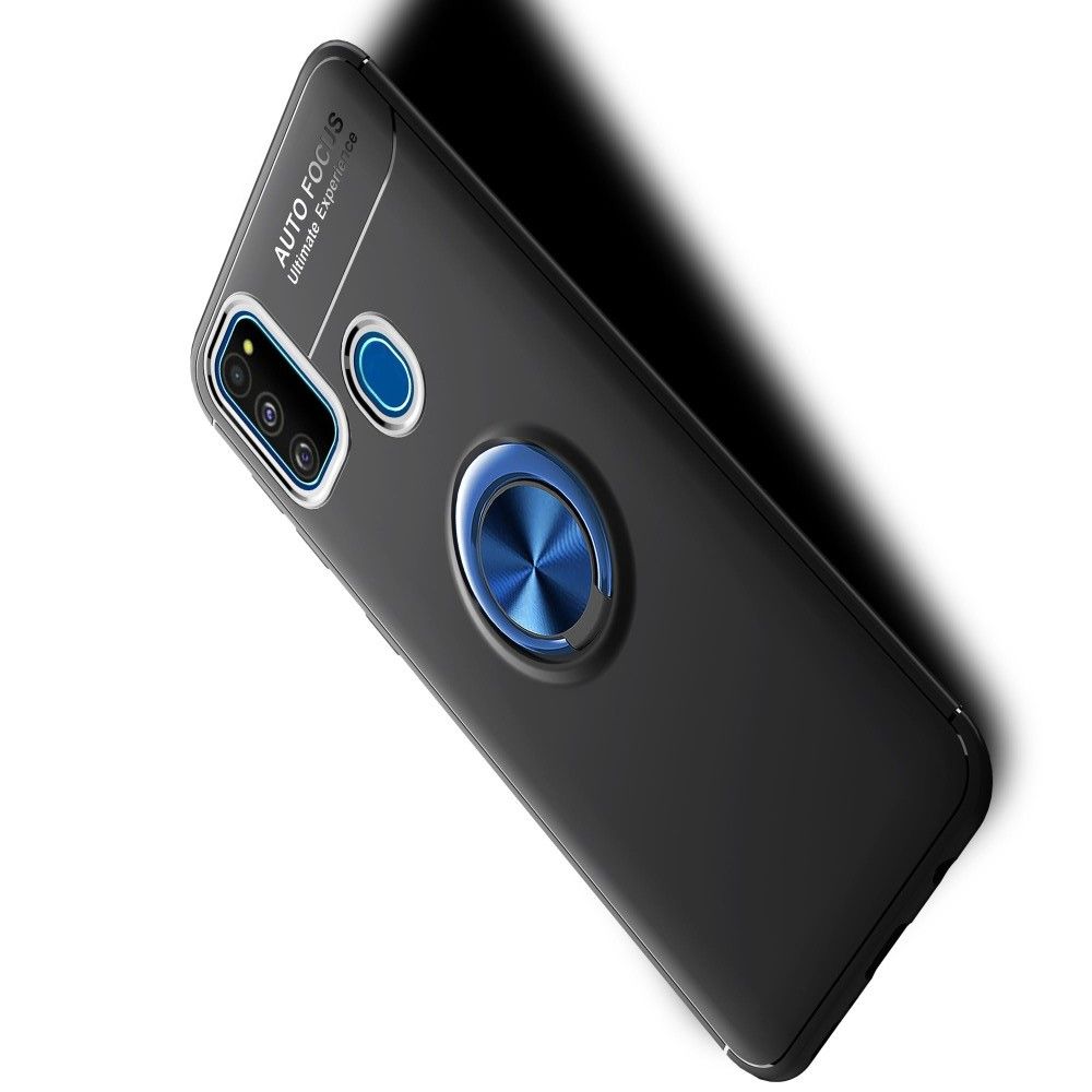 Силиконовый Чехол для Магнитного Держателя с Кольцом для Пальца Подставкой для Huawei Honor 9A Синий / Черный