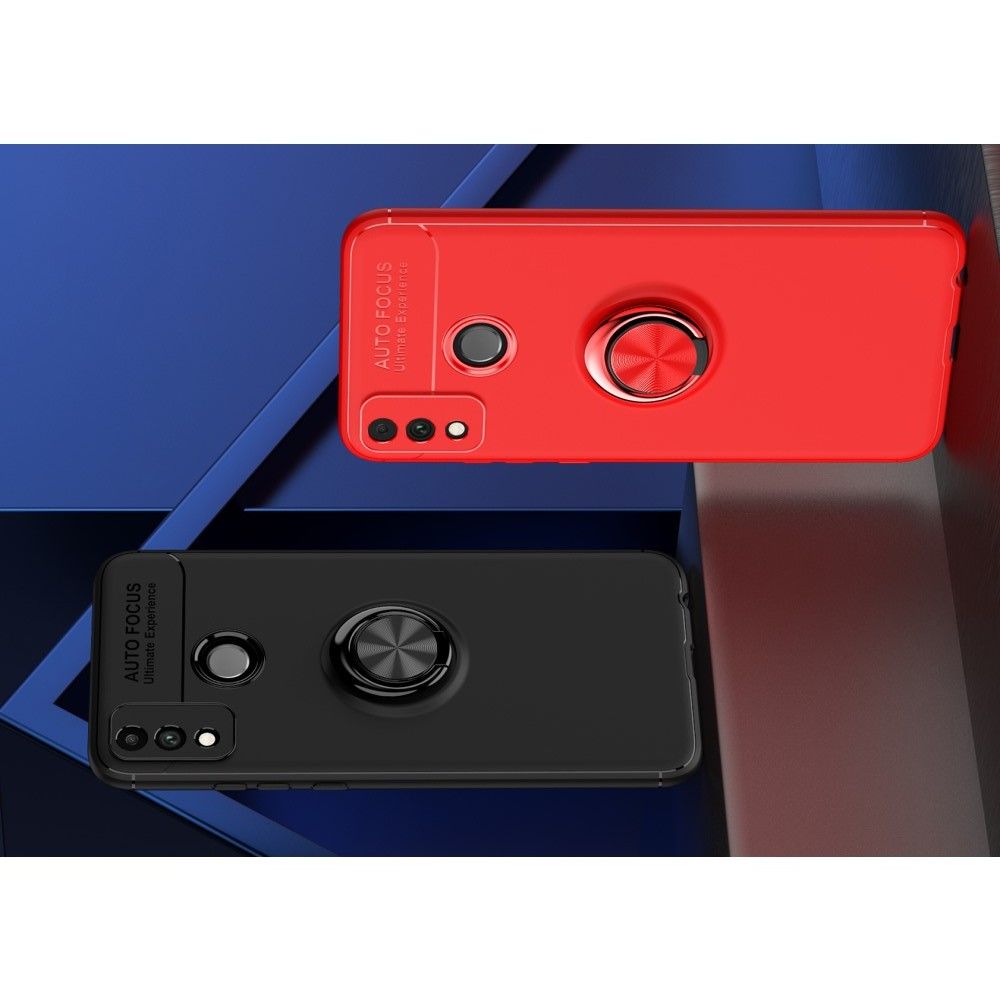 Силиконовый Чехол для Магнитного Держателя с Кольцом для Пальца Подставкой для Huawei Honor 9X Lite Синий