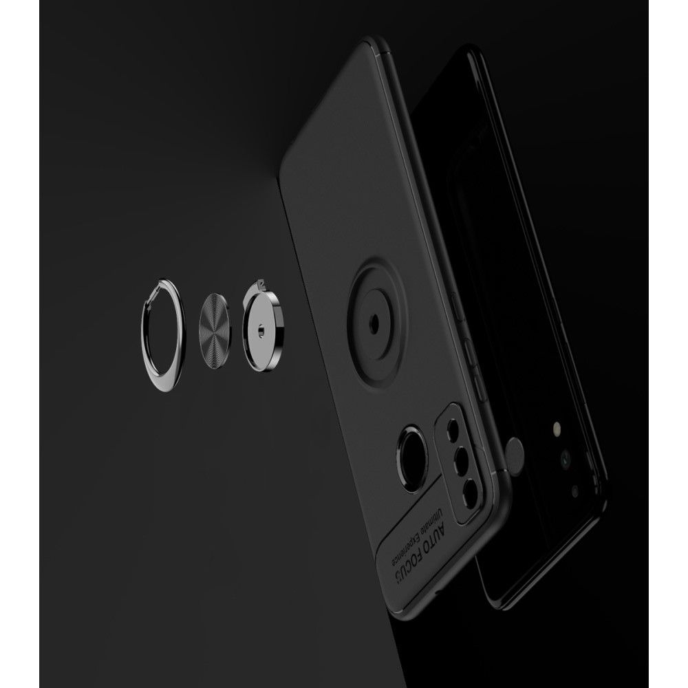 Силиконовый Чехол для Магнитного Держателя с Кольцом для Пальца Подставкой для Huawei Honor 9X Lite Синий