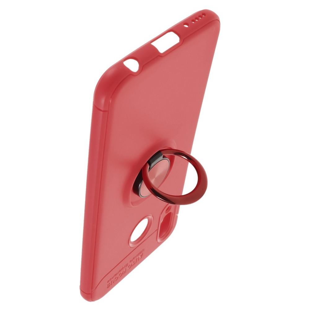 Силиконовый Чехол для Магнитного Держателя с Кольцом для Пальца Подставкой для Huawei Honor Play Красный
