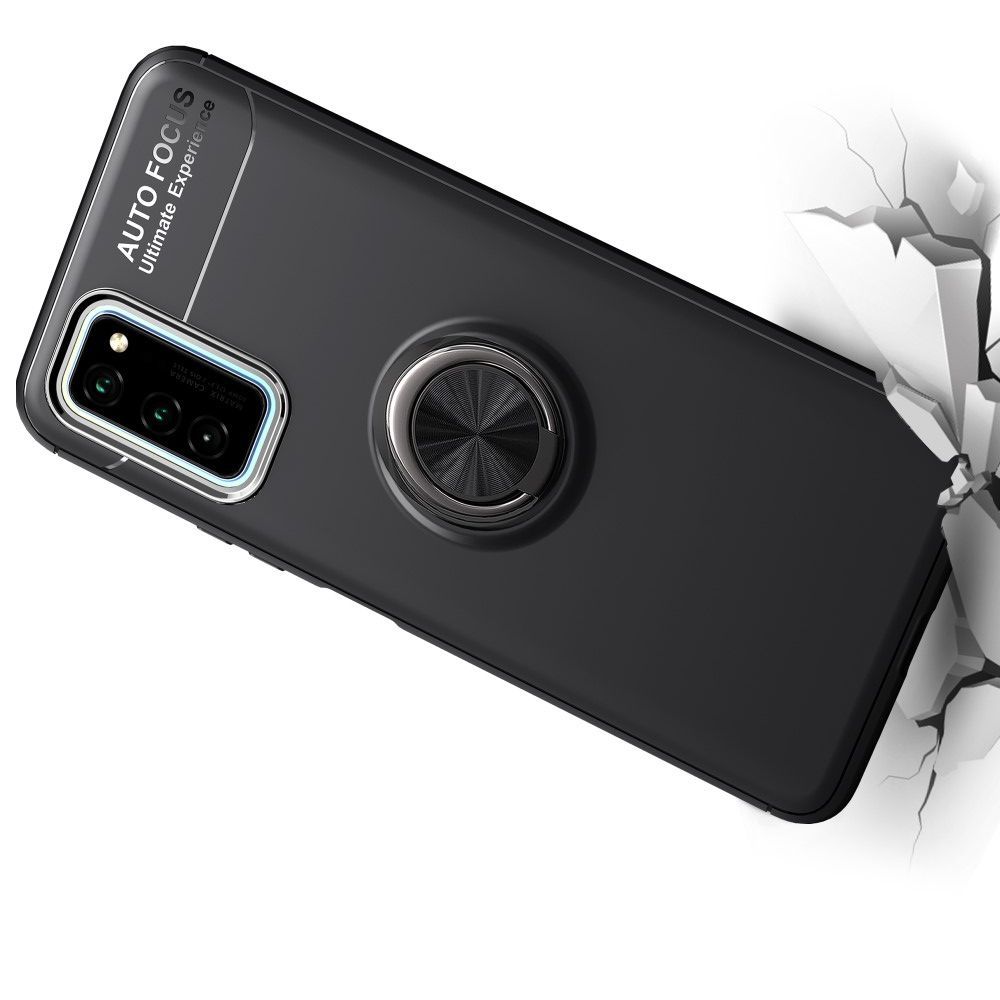 Силиконовый Чехол для Магнитного Держателя с Кольцом для Пальца Подставкой для Huawei Honor View 30 Черный