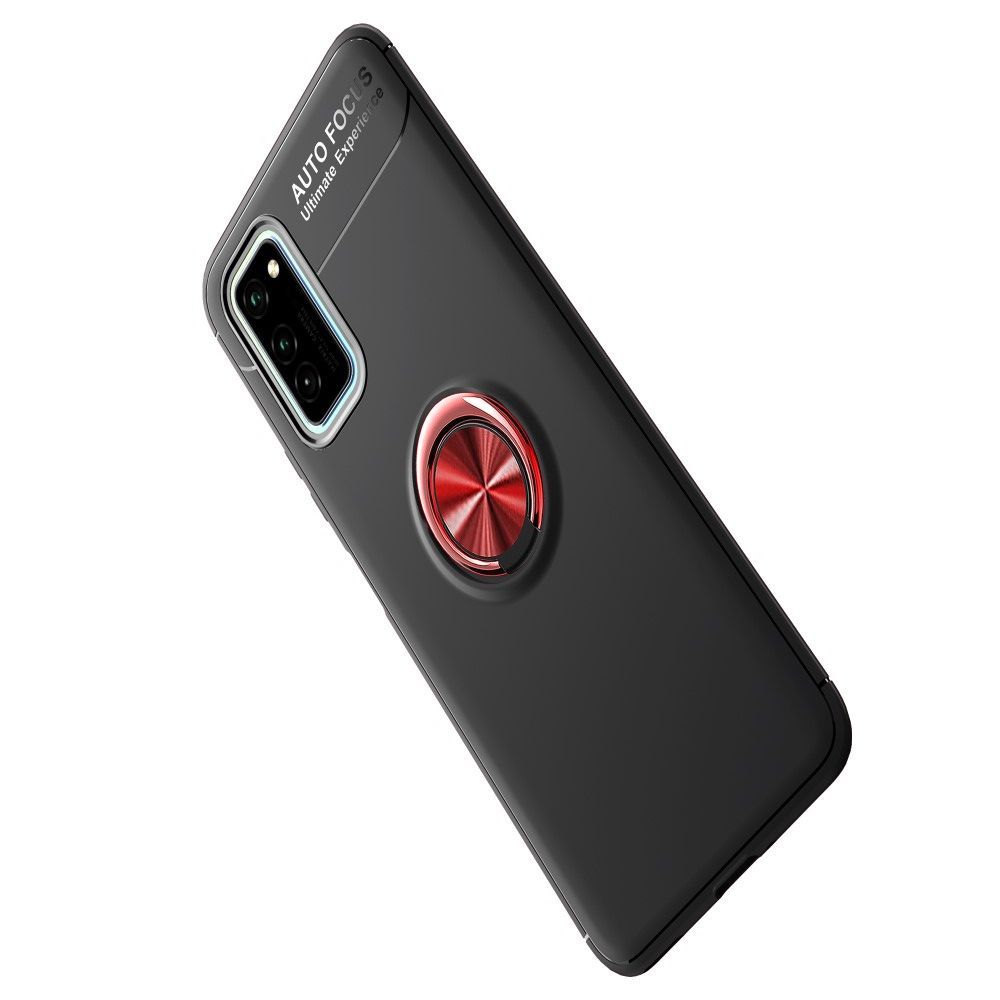 Силиконовый Чехол для Магнитного Держателя с Кольцом для Пальца Подставкой для Huawei Honor View 30 Красный / Черный