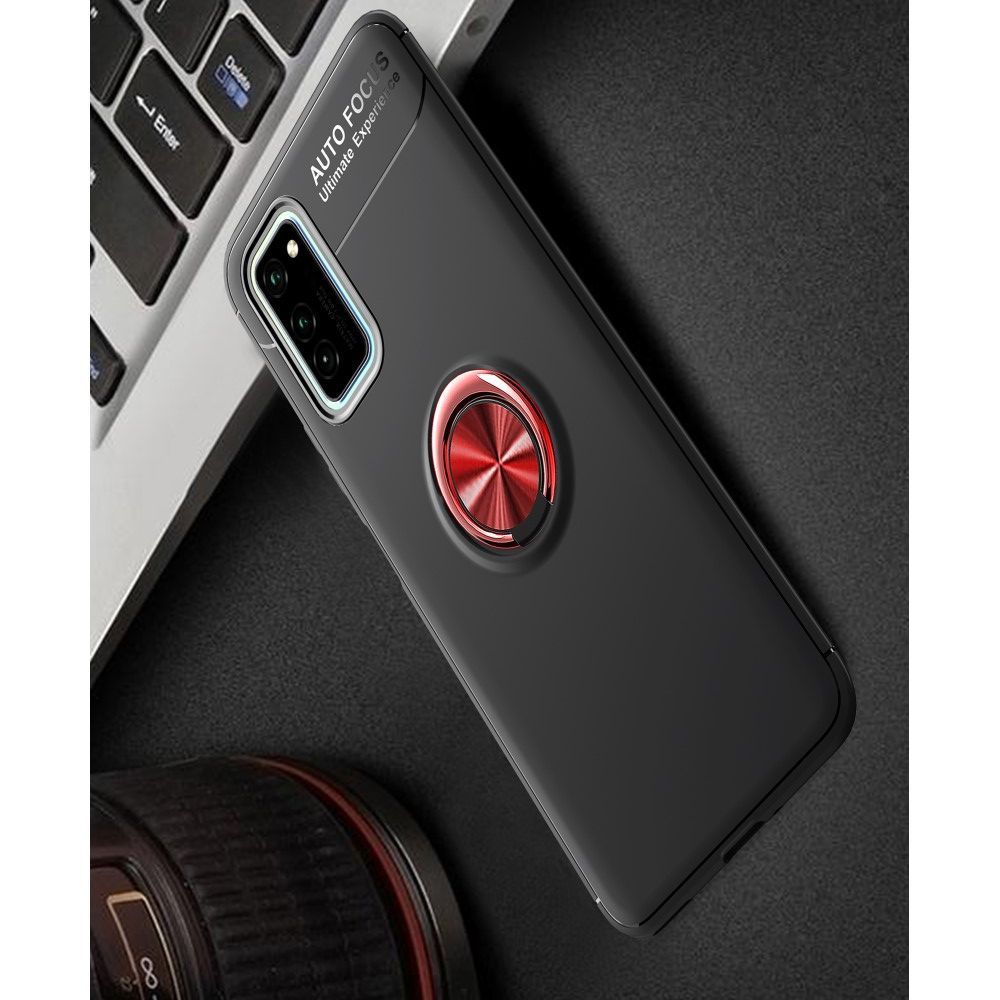 Силиконовый Чехол для Магнитного Держателя с Кольцом для Пальца Подставкой для Huawei Honor View 30 Красный / Черный