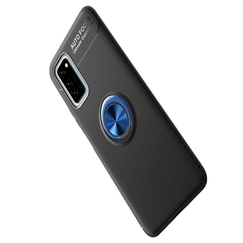 Силиконовый Чехол для Магнитного Держателя с Кольцом для Пальца Подставкой для Huawei Honor View 30 Синий / Черный