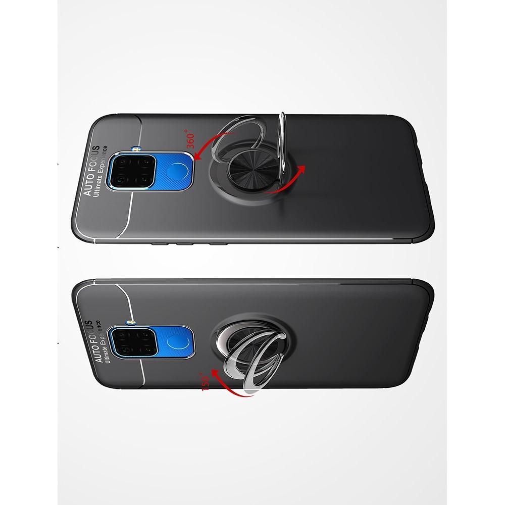 Силиконовый Чехол для Магнитного Держателя с Кольцом для Пальца Подставкой для Huawei Mate 30 Lite Красный / Черный