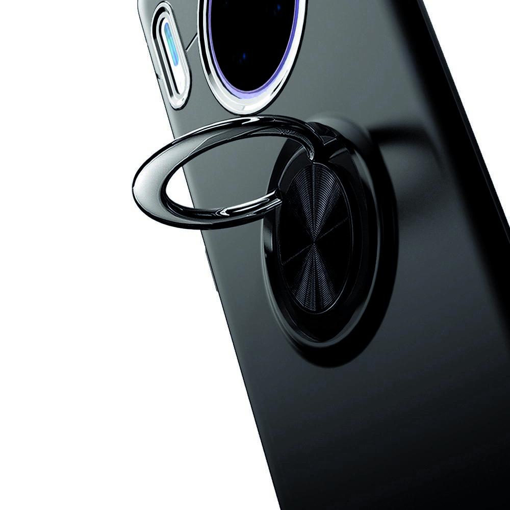 Силиконовый Чехол для Магнитного Держателя с Кольцом для Пальца Подставкой для Huawei Mate 30 Pro Черный