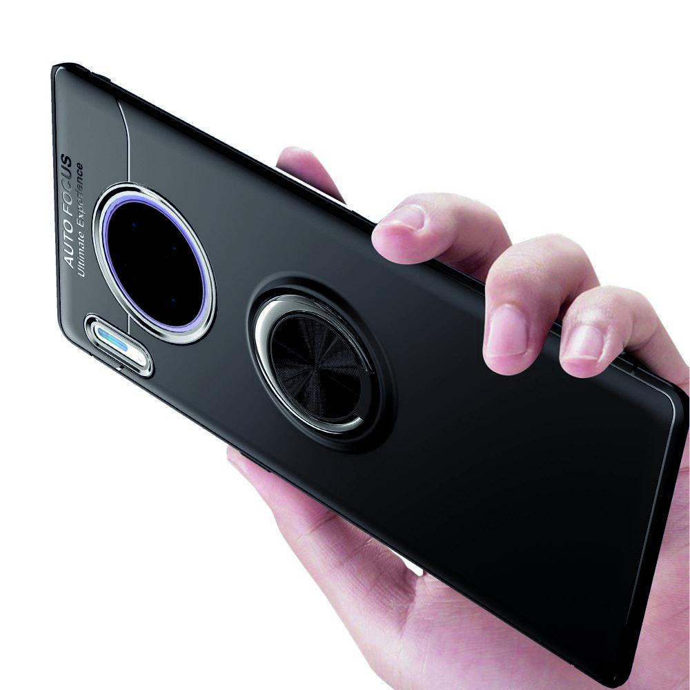 Силиконовый Чехол для Магнитного Держателя с Кольцом для Пальца Подставкой для Huawei Mate 30 Pro Черный