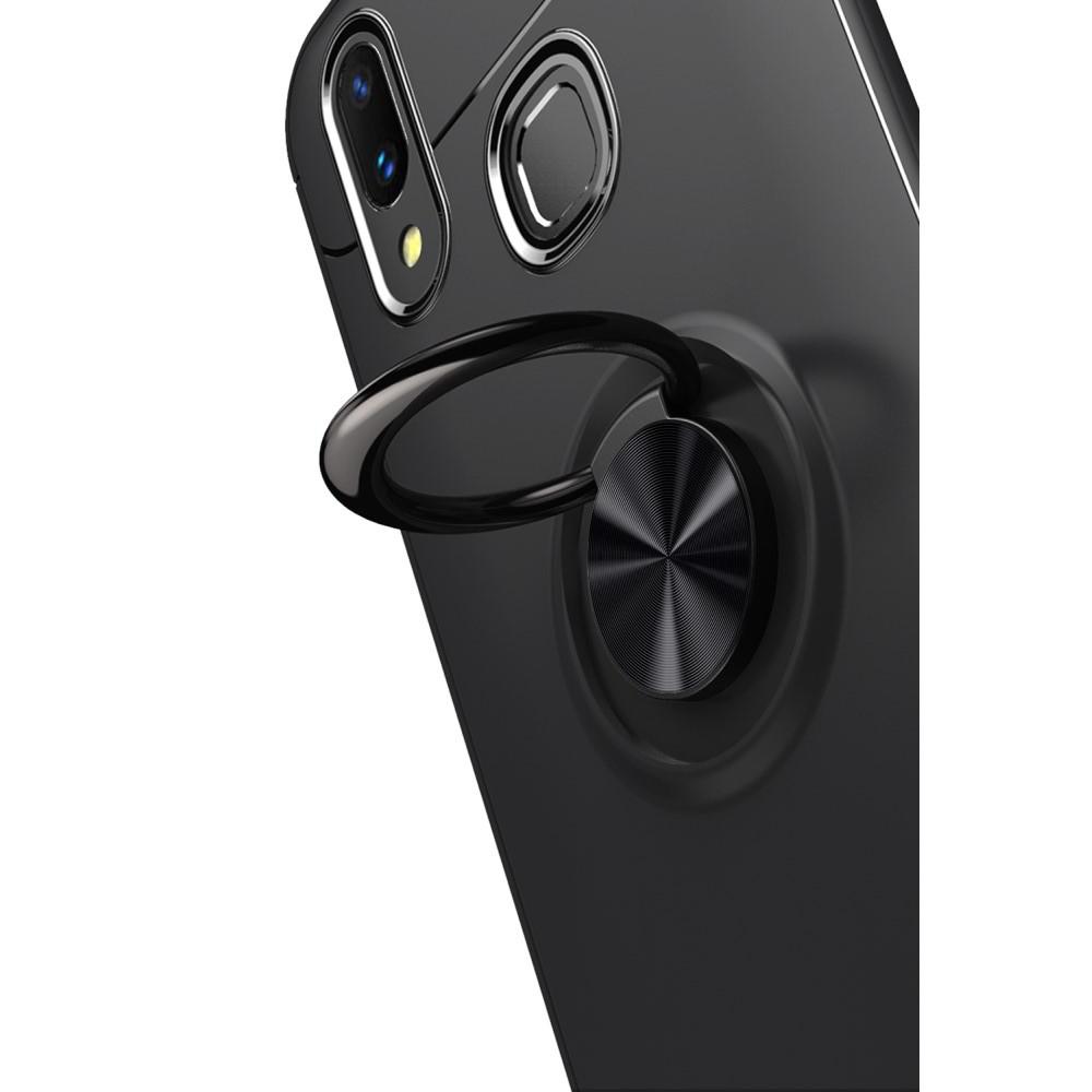Силиконовый Чехол для Магнитного Держателя с Кольцом для Пальца Подставкой для Huawei nova 3 Черный