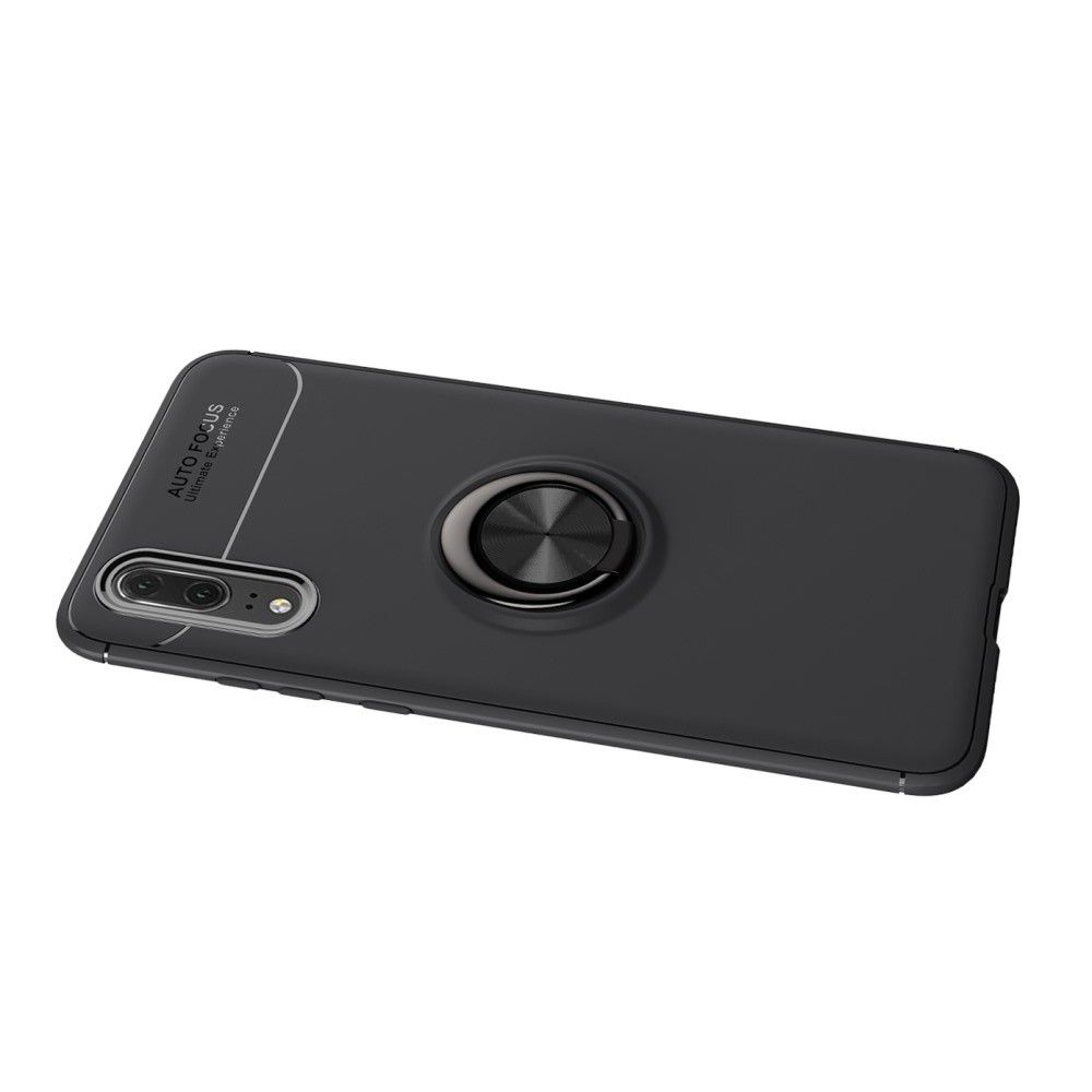 Силиконовый Чехол для Магнитного Держателя с Кольцом для Пальца Подставкой для Huawei P20 Pro Черный