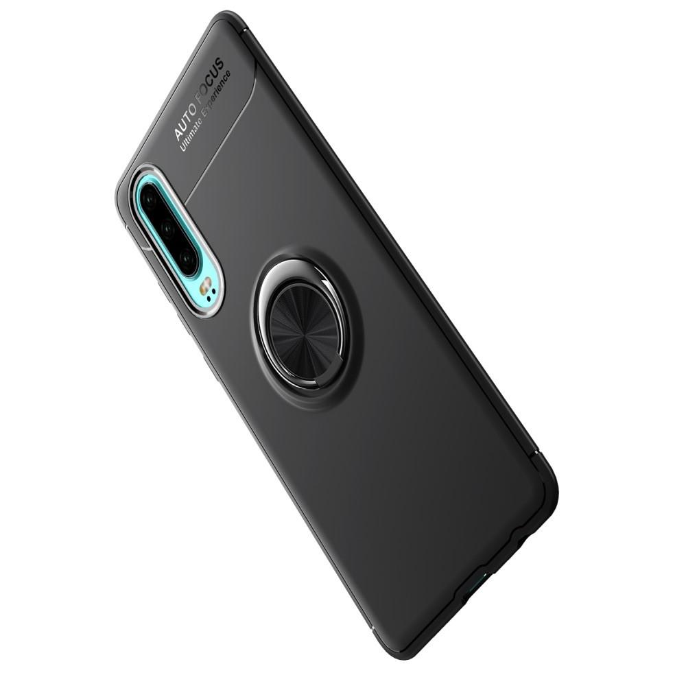 Силиконовый Чехол для Магнитного Держателя с Кольцом для Пальца Подставкой для Huawei P30 Черный
