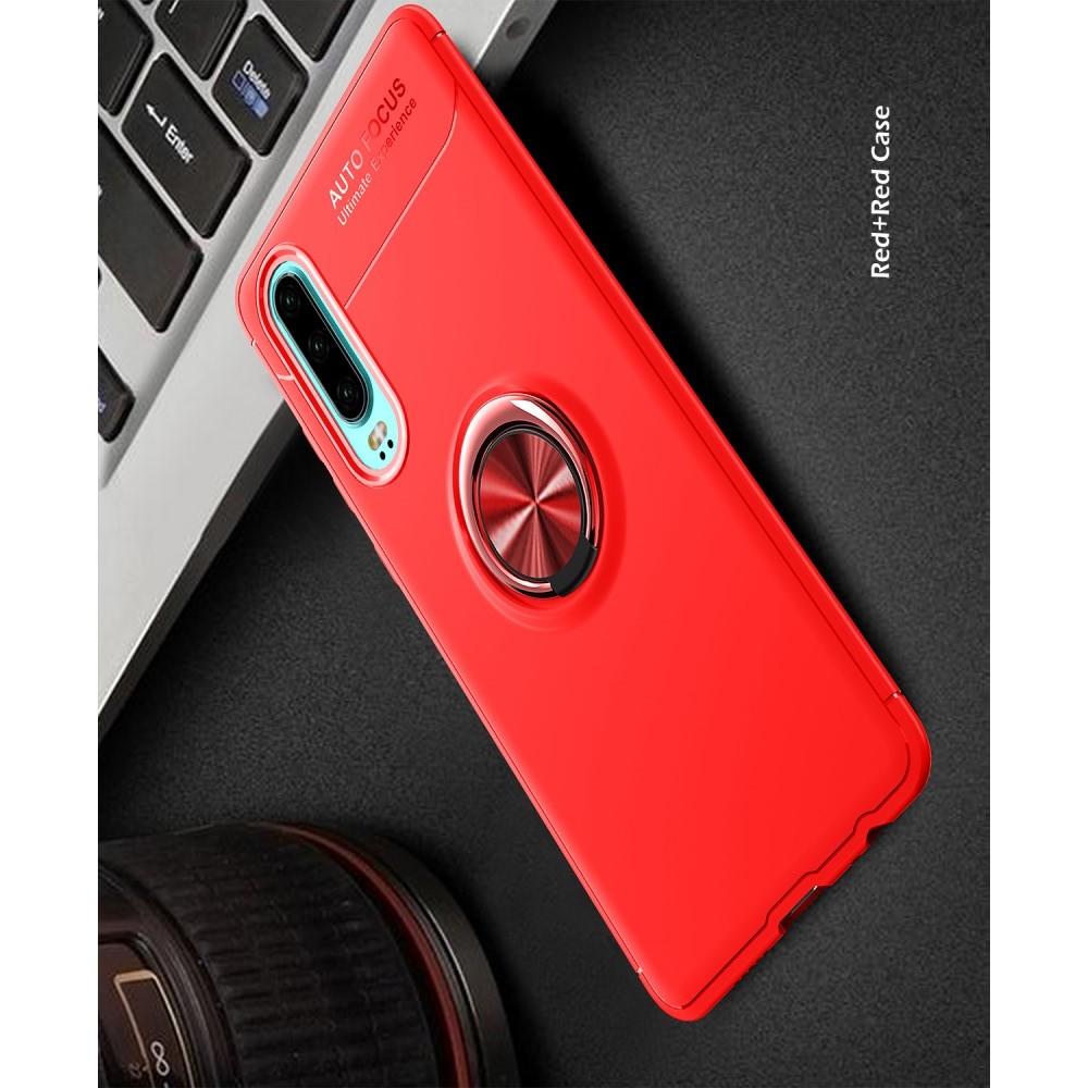 Силиконовый Чехол для Магнитного Держателя с Кольцом для Пальца Подставкой для Huawei P30 Красный